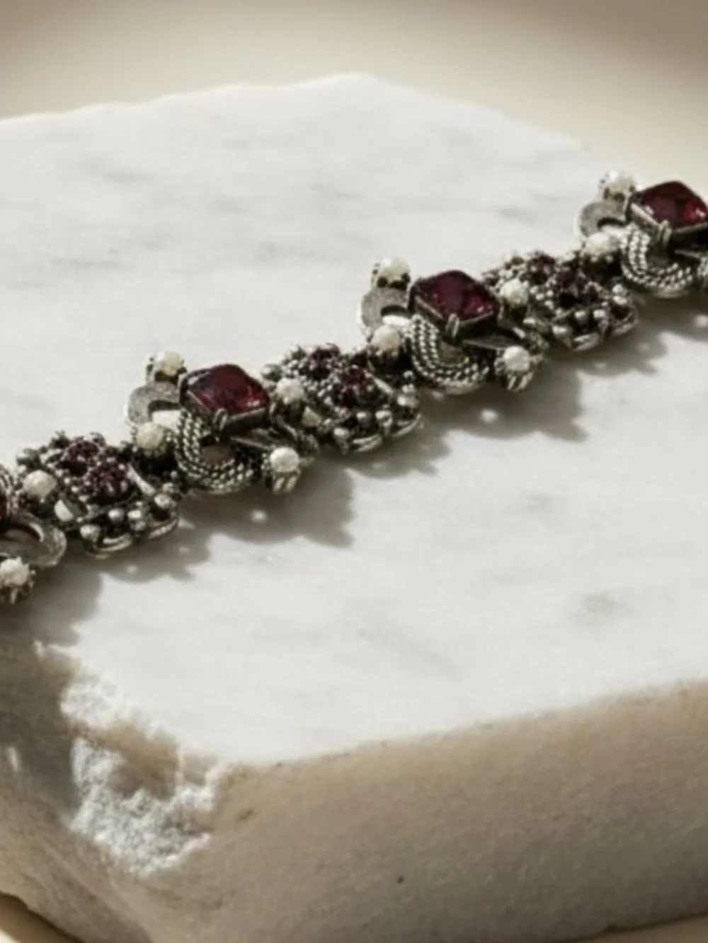 Vintage Silver Tone Purple Faceted Glass & Pearl Bracelet & Matching Earring Set
